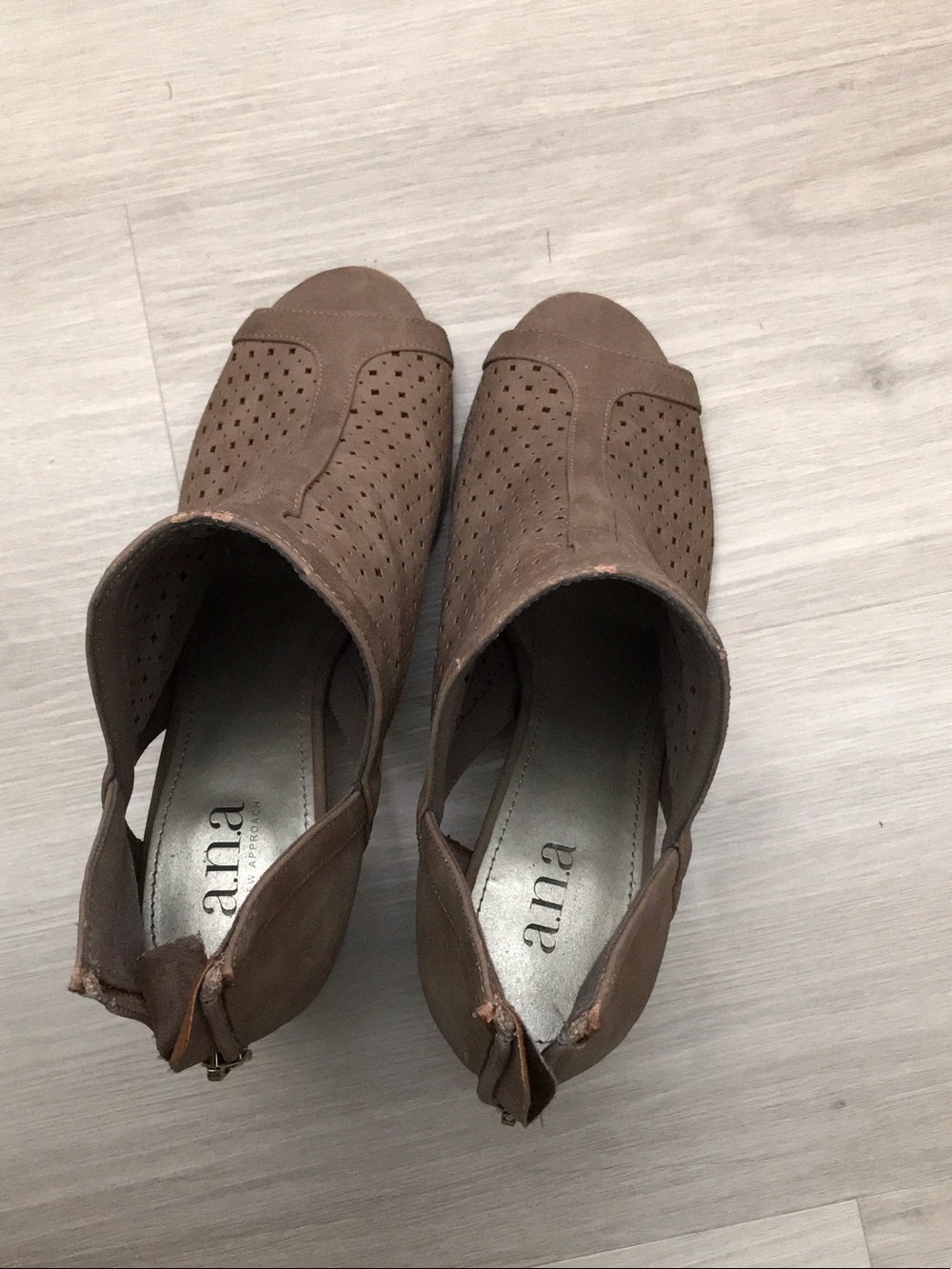 a.n.a Taupe Perforated Peep-Toe Slingback Heels